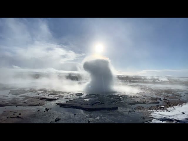 Strokkur geysir exploding in Iceland