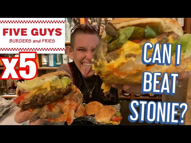 5 GUYS BURGERS | MOLLY VS MATT STONIE 5 BURGER RECORD | CAN I BEAT HIM? | MOM VS FOOD