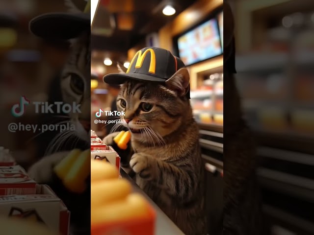 Cat eating like a human at McDonald's #asmr #trending