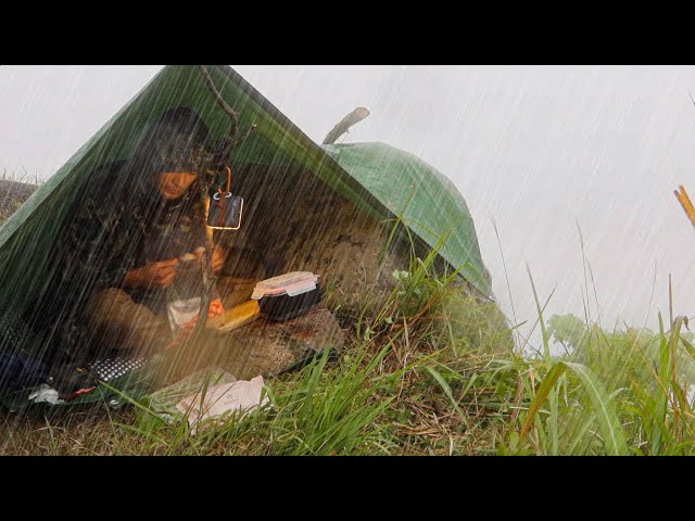 solo wild camping in the heavy rain [ rain ASMR ]