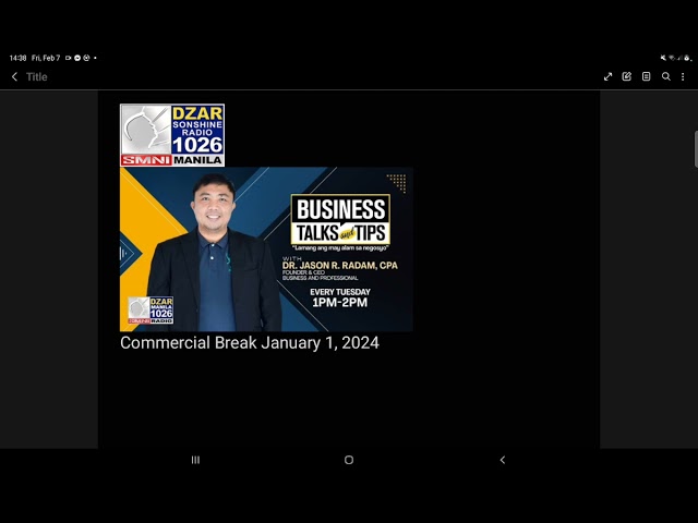 BUSINESS TALKS AND TIPS WITH DR. JASON RADAM AIRCHECK BREAKS COMMERCIAL BY DZAR SONSHINE RADIO 1026