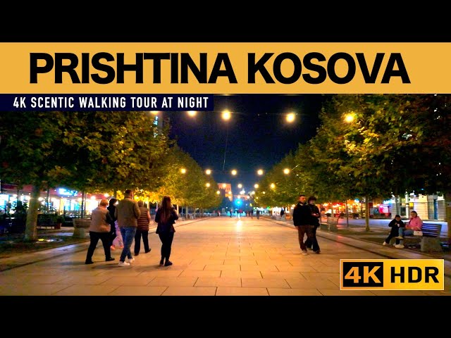 PRISHTINA KOSOVA - WALKING TOUR AT NIGHT - SCENTIC WALK CITY CENTER IN NOVEMBER [4K HDR]