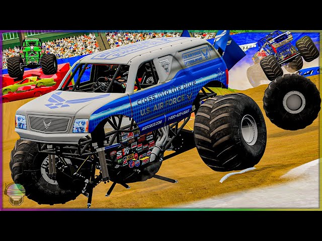 Houston MEGA-AIR Monster Jam MANIA! | BeamNG.Drive 14 Monster Truck Freestyle!