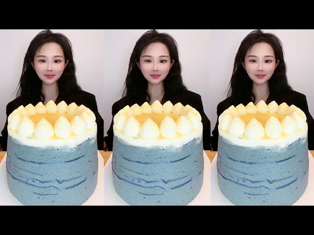 Asmr🍰Eating Black Sesame And Soy Milk Layer Cake🍰 (Soft And Waxy Sound) 크림丨먹방丨丨Mukbang丨Satisfying