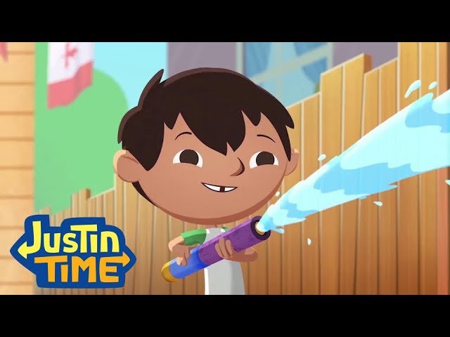 Soggy Soaker Showdown | Justin Time Season 3 Episode Clip