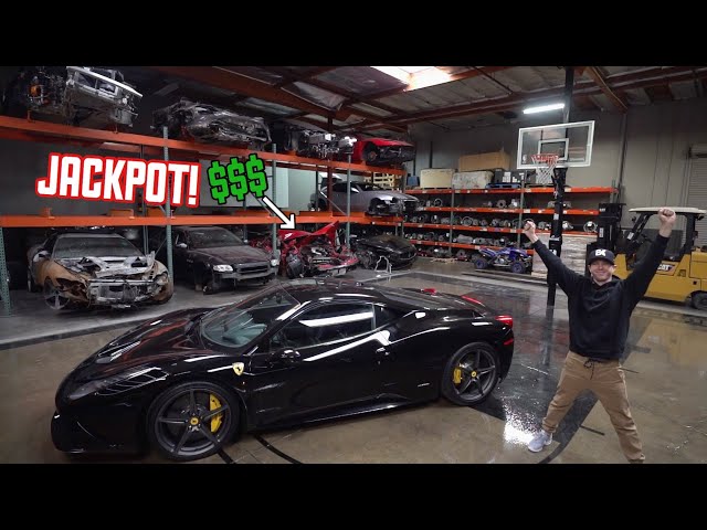 WRECKED Ferrari 458 Parts shopping in a EXOTIC Junkyard!