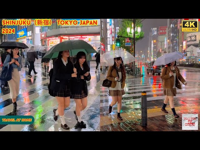 4k hdr japan travel 2024 | Night Rain Walk in Shinjuku（新宿）Tokyo Japan |  Relaxing City ambience