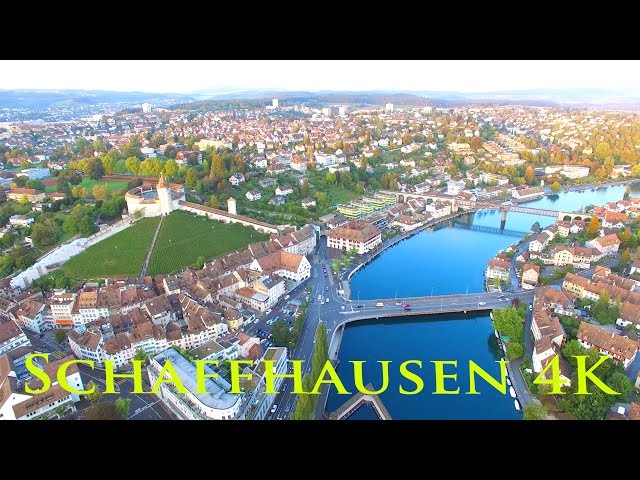 I fly with my drone over Schaffhausen in Switzerland