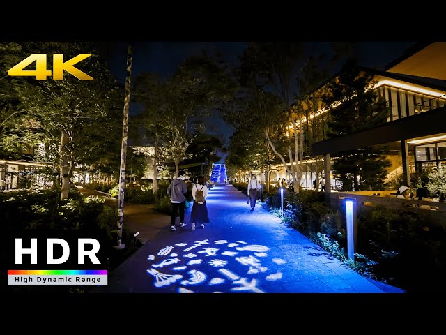 【4K HDR】Tachikawa's New Rooftop Garden - GREEN SPRINGS - Night Walk & Virtual Tour