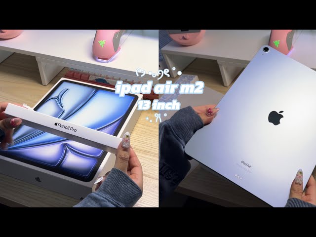 🦋 unboxing the new ipad air m2 13” in blue + accessories + gaming