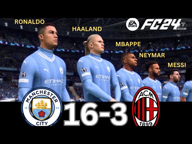 WHAT HAPPEN IF MESSI, RONALDO, MBAPPE, NEYMAR, PLAY TOGETHER ON MANCHESTER CITY VS AC MILAN