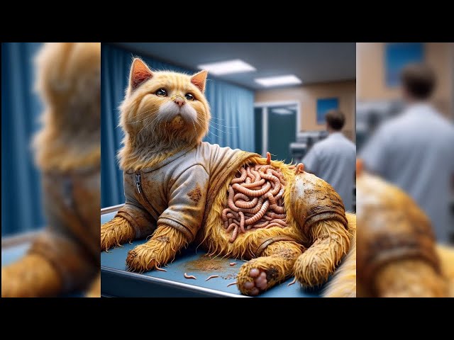 Cat's Belly Contains Countless Worms!  ⎮ Sad Cat Story 😿 #cat #cutecat #aicat