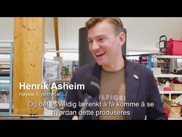 Høyres 1. nestleder, Henrik Asheim, besøker solfangerfabrikken til Inaventa Solar