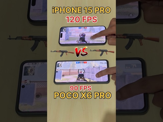 iPHONE 15 PRO 120FPS🔥Vs POCO X6 PRO 90FPS😈-PUBG TEST #pocox6pro #iphone #pubg #bgmi #shortsfeed