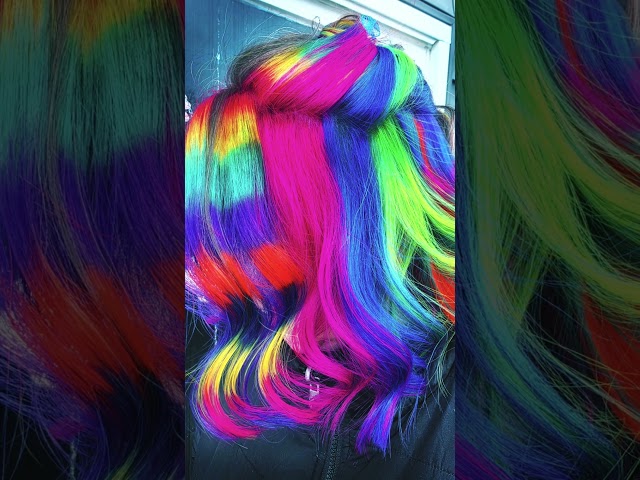 Processing for amazing rainbow hair.  #Hair #Balayage #rainbowhair #hairgoals #HairColor  #fyp