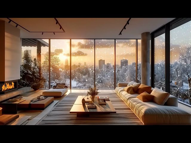 Luxury Winter Apartment Ambience with Elegant Instrumental Jazz Music & Gentle Snowfalling🎶❄️