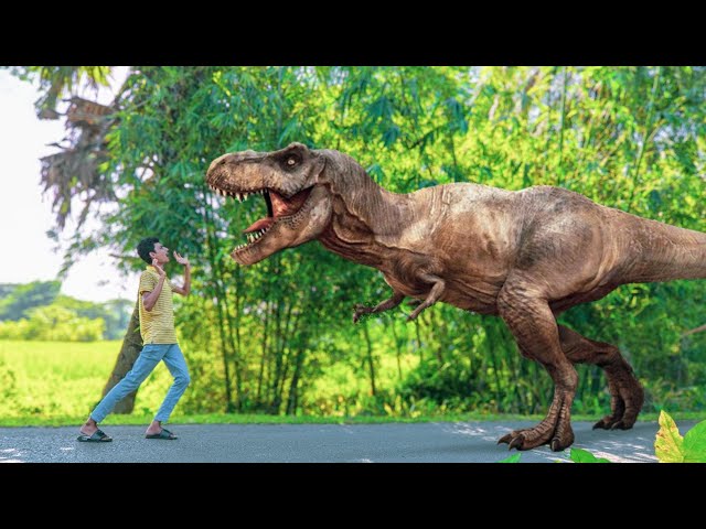 Dinosaur Attack On village Boy In Forest Road | T-rex Attack In Jurassic | Fun Made Movie Part 29