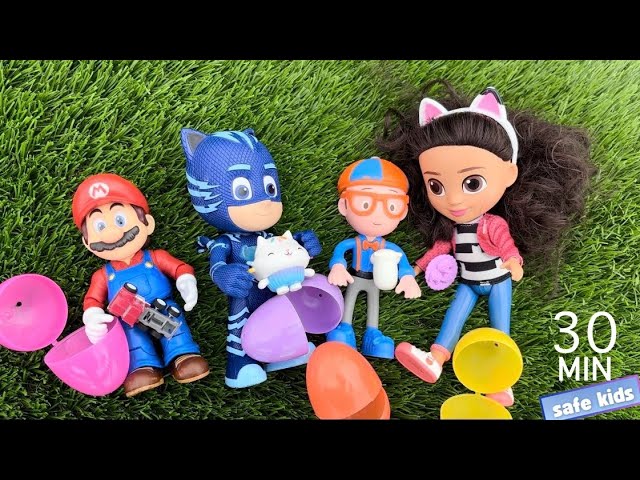 Egg Hunt! Preschool Learning through Play! Gabbys Dollhouse, Super Mario, Blippi & PJ Masks toys