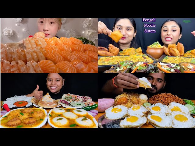 HUGE SHIRMP CURRY CHALLENGE,SALMON SUSHI,CHICKEN BIRYANI,SUNNY SIDE UP EGG,NOODLES ETING,EATING SHOW