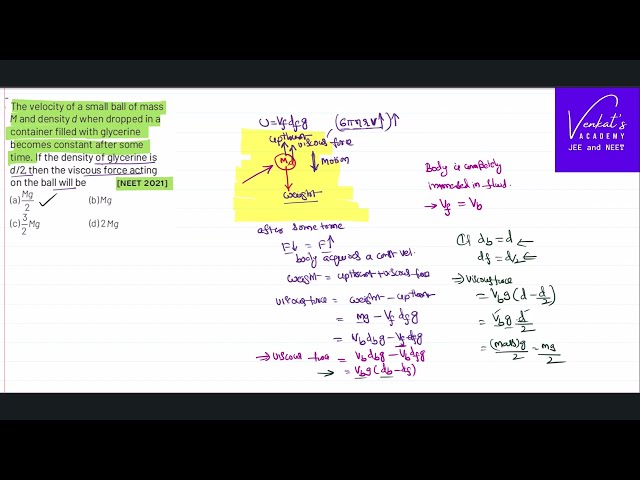 NEET 2021 Finding viscous force on a ball when it is in a fluid of half  the density @IIT-JEEandNEET-VenkatsAcademy