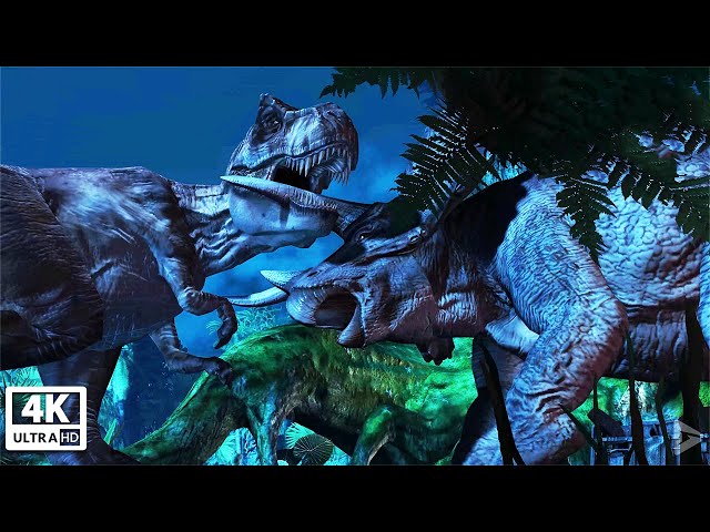 T-Rex vs Triceratops Fight Scene (Jurassic Park: The Game) 4K 60FPS Ultra HD