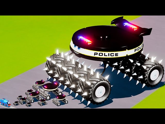 Big & Small Police Vacuum Cleaner Spiked Thorns Monster Truck McQueen VS Thomas Train BeamNG.Drive