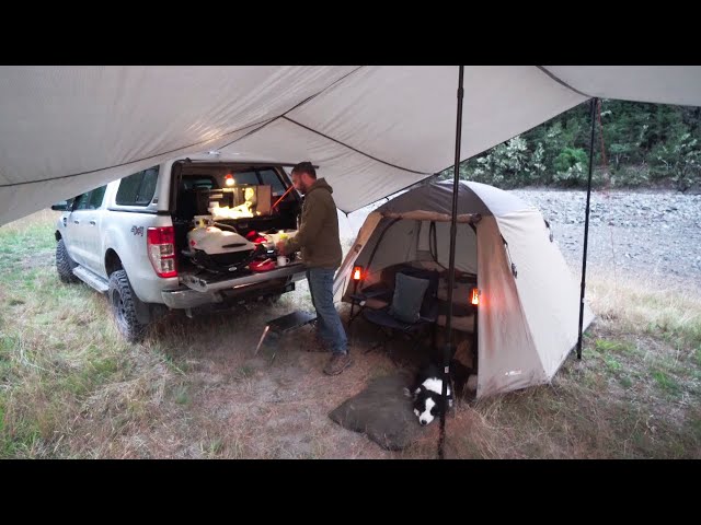 Car CAMPING in RAIN - ELEVATED TENT