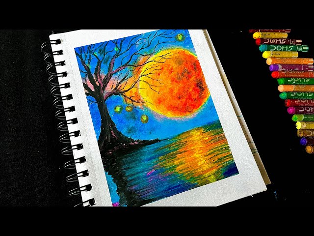 Blood moon drawing with oil pastels || Easy Oil Pastel Drawing for Beginners - step by step