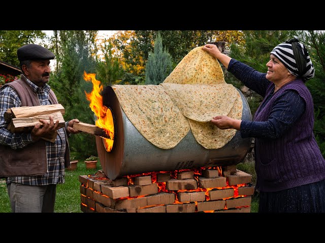 🔥 Lavash with Greens: Cooking Bread on a Barrel