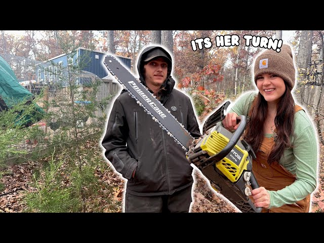 Heating Our Off Grid Cabin For FREE | Harvesting Wood From Our Land