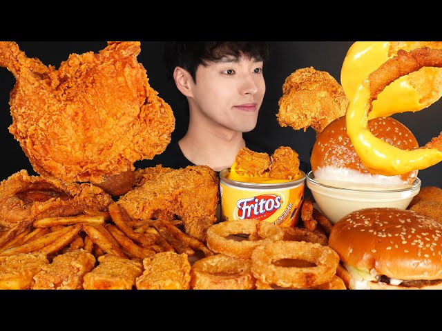 ASMR MUKBANG FRIED CHICKEN & CHEESEBURGER & FRENCH FRIES & CHICKEN NUGGETS & CHEESE BALLS