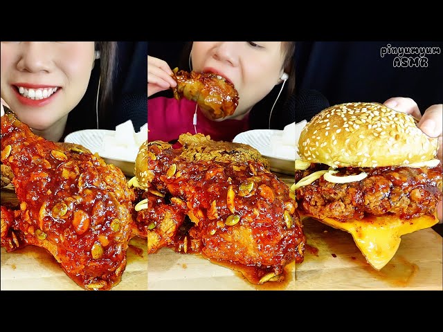 📱ASMR Korean Fried Chicken + Burger 🍗🍔🔥 | Mukbang