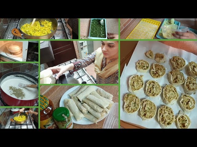 Ramadan Food Preparation - Qeema Pinwheels, Almond drink, Samosa, rolls, ginger garlic mint cubes