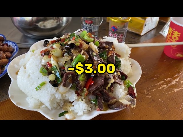 Cost in China: Muslim Spicy Fried Red Beans & Beef Rice Bowl with Alcohol for less than $6.50!