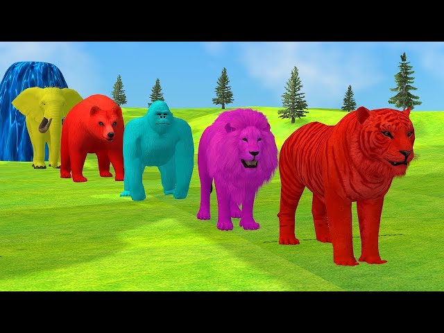 Long Slide Game With Elephant Gorilla Buffalo Hippopotamus Tiger - 3d Animal Game - Funny 3d Animals