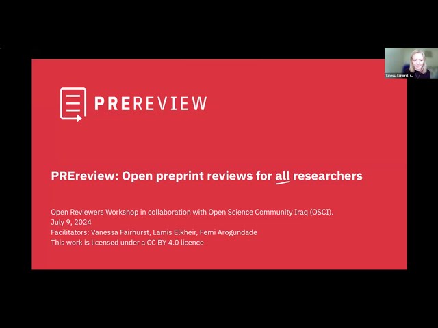 PREreview Open Reviewers Community workshop in collaboration with OSCI, July 9, 2024.