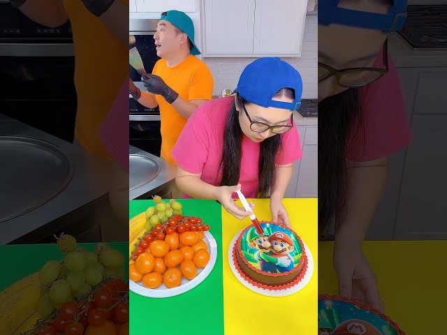 Mario cake VS fruit ice cream challenge!🍨 #funny by Ethan Funny Family