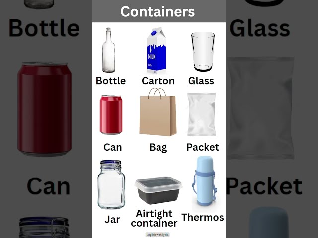 Names of containers in English #english #vocabulary #pronunciation #ingles #learnenglish #anglais