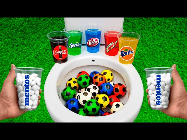 Football VS Popular Sodas !! Sprite, Coca Cola, Fanta, Mtn Dew, Dr Pepper and Mentos in the toilet