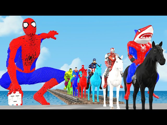 Game 5 Superheroes| Spider-Man the challenge of riding a horse across the river vs Batman vs hulk