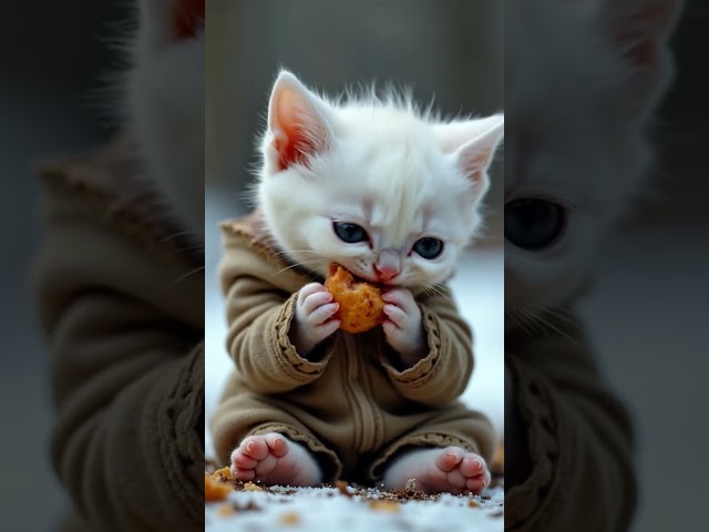 Kitten Sitting and Eating while Crying #asmr #cat  #ai #mm #Mmcutecute