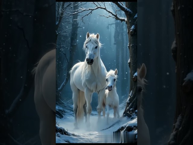 The Majestic Beauty of a White Horse and Its Baby: An Unforgettable Moment" #wildanimals  #animal