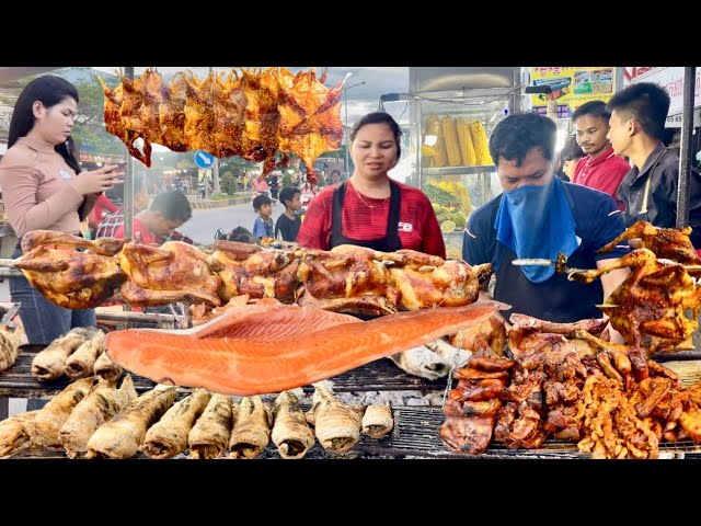 Very Popular Cambodian Street Food - Tasty Grilled Duck, Chicken, Pork Ribs, Fish, Pork ribs & More