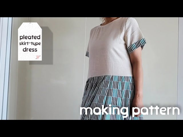 (eng sub) Making wrinkle skirt-type linen dress, 2nd sleeve & skirt pattern drawing