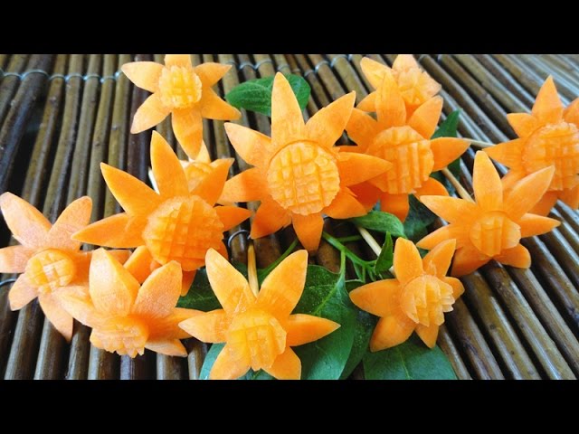 Art In Carrot Show - Vegetable Carving Carrot Flowers - Creative Garnishes (Italypaul)