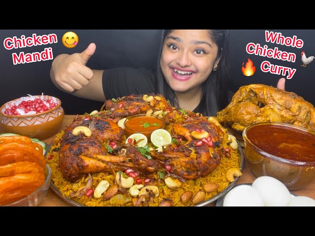 SPICY WHOLE CHICKEN CURRY 🐓WITH CHICKEN MANDI BIRYANI, BOILED EGGS, RAITA AND JALEBI | EATING SHOW