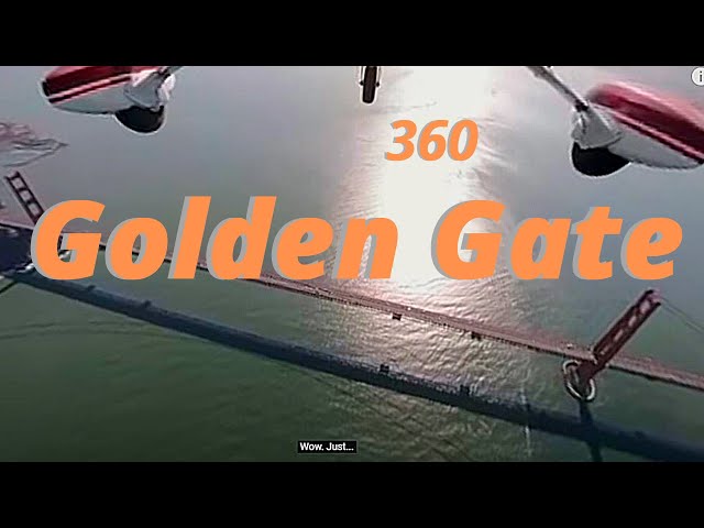 360 HD Aerial fly-over Golden Gate Bridge and San Francisco Bay with CLOSED CAPTIONING.