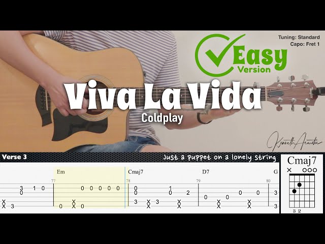 Viva La Vida (Easy Version) - Coldplay | Fingerstyle Guitar | TAB + Chords + Lyrics