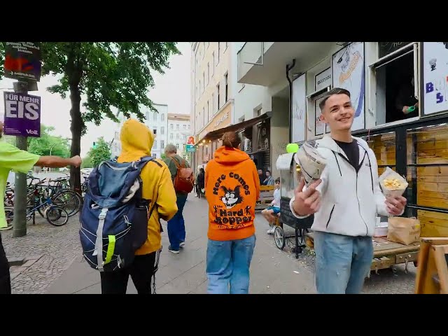 Berlin Walking Tour | Cruising restaurants street | 4K HDR