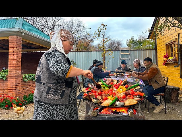 Fried Chicken with Mixed Vegetables Recipe on Sadj | Village Life